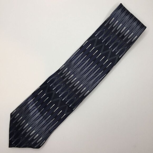 Murano Mens 100% Silk Tie Geometric Navy Blue Black Gray Silver Office Church - Picture 3 of 7
